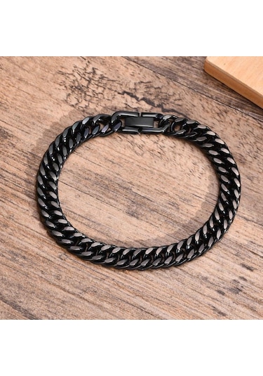 Siyah Erkek Paslanmaz Çelik 8 Mm Link Zinciri Miami Küba Bilezikler Erkek Erkek Hediyeler İçin Takı Uzunluğu 19 Cm/20 Cm/21 Cm 19cm