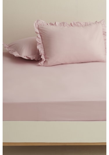 Karaca Home Basic %100 Pamuk King Kişilik Düz Çarşaf Pudra