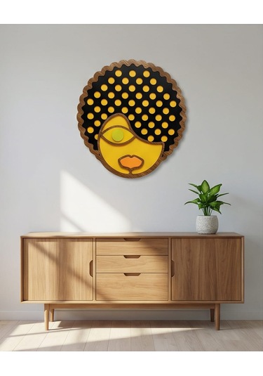 Afro Saçlı Modern Mdf Ahşap Duvar Maskı - Dekoratif Picasso Tarzı Duvar Sanatı 1