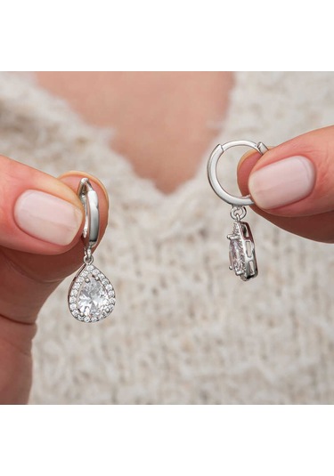 Artsmagazinmücevher Gümüş Beyaz Zirkon Taşlı Damla Kadın Küpe