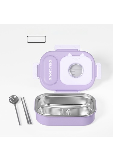 316 Paslanmaz Çelik Yalıtımlı Öğle Yemeği Kutusu Kullanışlı Öğle Yemeği Kutusu Üç Bölmeli Mor