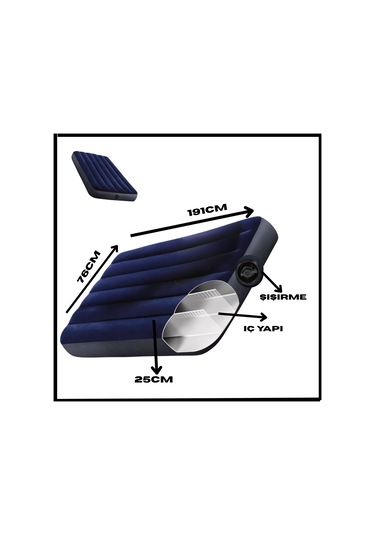 76cm Şişme Kamp Yatağı - Tek Kişilik - Tak.075 Çok Renkli