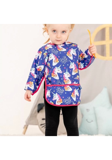 Candar Unicorn Desenli Sıvı Geçirmez Uzun Kol Aktivite Ve Mama Önlüğü 6-24 Ay Standart Lacivert