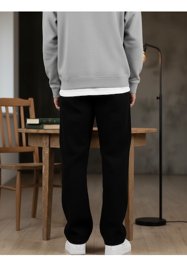 Lyvens Erkek Siyah Baggy Oversize Geniş Paça Jean Kot Pantolon Siyah