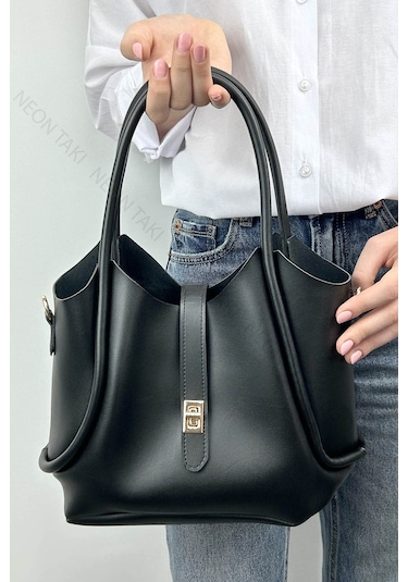 Çanta 67, Yavrulu Yumuşak Deri Ayarlanabilir Askılı Kadın Çanta Siyah Siyah