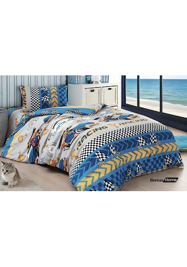 Boreas Home Blue Racer Pamuklu Tek Kişilik Nevresim Takımı