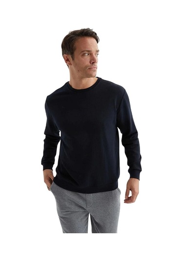 Erkek Bisiklet Yaka Relax Fit Kalıp 2 İplik Mevsimlik Baskısız İnce Sweatshirt Ekru