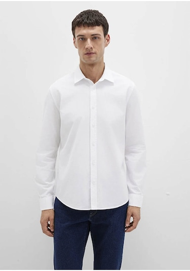 Mavi Uzun Kol Beyaz Erkek Gömlek M0211673-85310 Beyaz