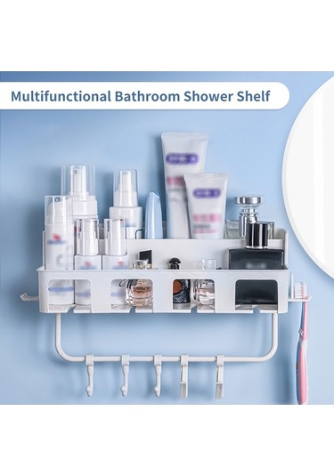 Novahub Pratik Banyo Rafı - Diş Fırçası & Havlu Askısı, Beyaz, Ppr Malzeme, Kısa Montaj Beyaz