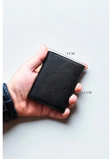 Hakiki Deri Cüzdan Küçük Boy 9 Adet Kart Bölmeli Siyah Siyah