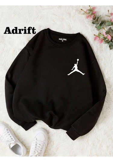 Unisex Basket Baskılı Bisiklet Yaka Sweatshirt