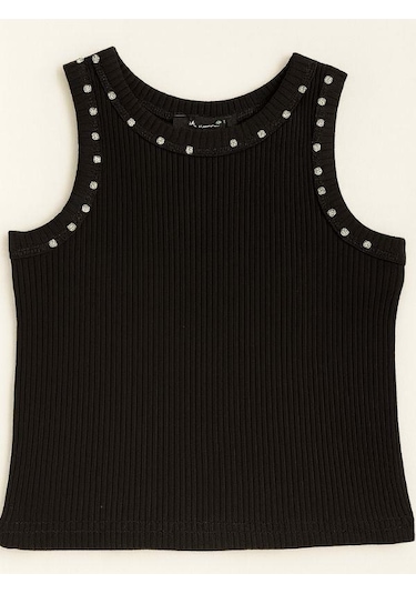 Kız Çocuk Taşlı Crop-15984 Siyah