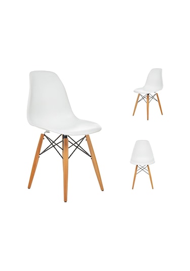 Seduna Beyaz Eames Sandalye | Natural Ahşap Ayaklı | 2 Adet-Beyaz