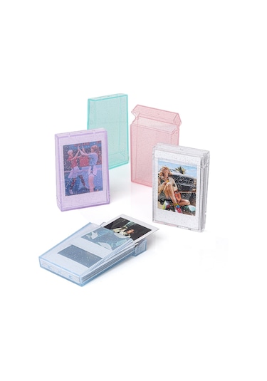 Sones 3 İnç Dondurma Parıltılı Fotoğraf Kutusu Ünlü Fotoğraf Kartı Saklama Kutusu Polaroidler İçin, Renk: Mor