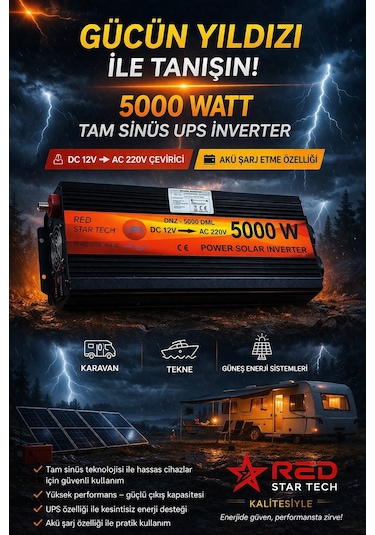 Akü Şarj Eder. 5000 Watt Tam Sinüs Ups İnverter 12-220 Çevirici
