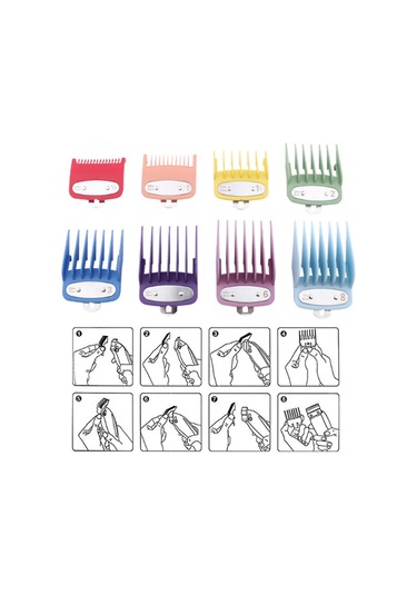 Vkemall 8 Renkli Farklı Uzunluklu Saç Kesim Rehberi Taramaları Seti - Saç Makinesi Aksesuarı 1.5mm-19mm