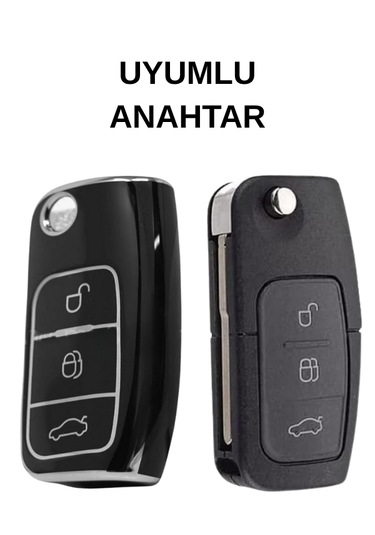 Ford Focus Mk2 Fiesta C-max Courier Mondeo Courier Ecosport B-max 3 Buton Nano Anahtar Kılıfı Siyah