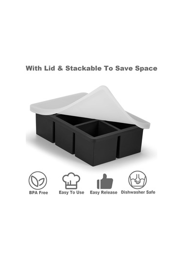 Skycity 4'lü Büyük Silikon Kare Buz Kalıbı Seti - Kokteyller İçin Dayanıklı Ve Şık Ev Mutfak Aletleri Siyah