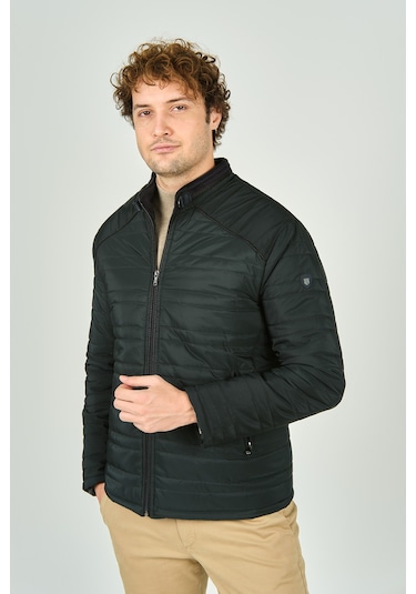 Lucas Erkek Dik Yaka Deri Biyeli Kapitone Mont 4706 Yeşil Yeşil