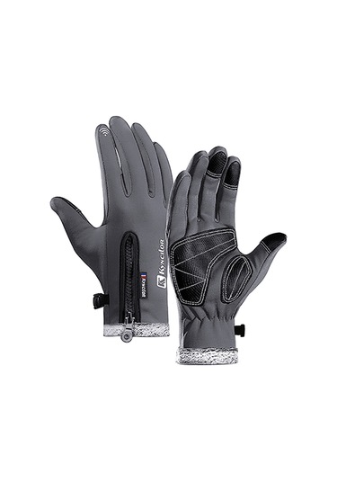 Kış Sıcak Eldivenleri Polar Rüzgar Geçirmez Su Geçirmez Dokunmatik Ekran Spor Bisiklet Kayak Bisiklet Dış Mekan Çalışma Eldivenleri Gri