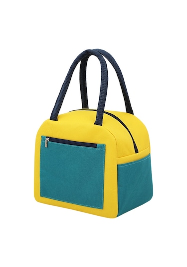 Ikkb Yeni Ürün Basit Renk Eşleştirme Alüminyum Folyo Isı Yalıtımı Büyük Kapasiteli Öğrenci Öğle Yemeği Çantası Sarı