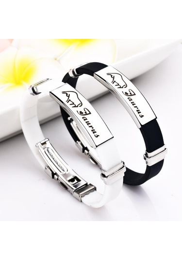 Siyah Charm Takı Paslanmaz Çelik 12 Takımyıldızları Kadınlar İçin Silikon Manşet Bilezikler Taurus