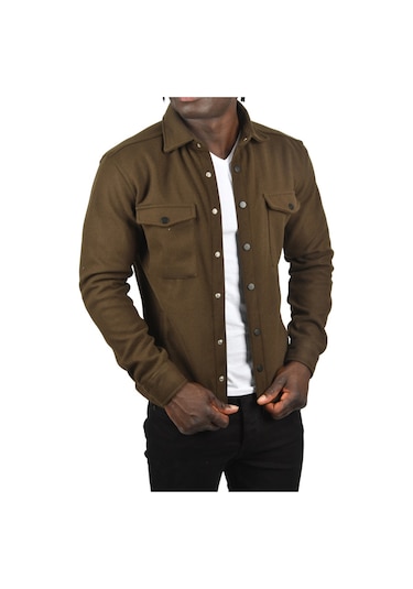 Deepsea Erkek Haki Dar Kesim Cepleri Kapaklı Çıtçıtlı İnce Kaşe Ceket Mont 2500559 False Haki