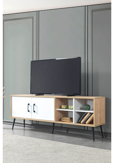 3611 Şile Metal Ayaklı Metal Kulplu 160 Cm Tv Ünitesi - Beyaz Safir Beyaz - Safir