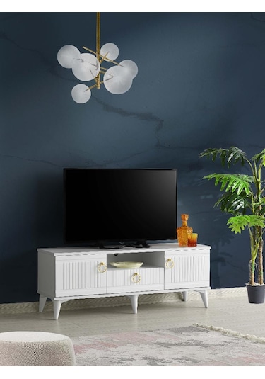 110 CM MDF MEBRAN KAPAK TV SEHPASI BEYAZ