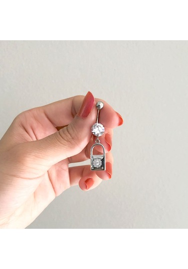 Ferizz 316l Çelik Zirkon Taşlı Kilit Piercing Prc-131 Gümüş