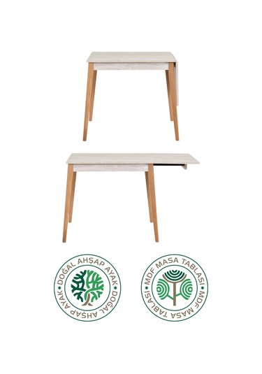Vilinze Avanos Mdf Traverten Katlanır Ahşap Mutfak Masası - 70x80 Cm