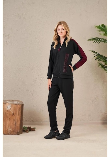 Pjs 23575 Kadın Fermuarlı Baskılı Eşofman Takım 001