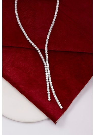 925 Ayar Gümüş Rodyumlu Full Zirkon Taşlı Çift Sıra Su Yolu Bayan Kolye