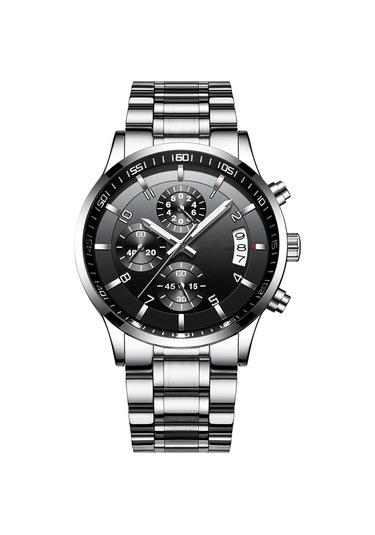 Crrju/kajun 2214 Yeni Erkek İş Saati Erkek Saati Altı Pimli Kronograf Çok İşlevli Paslanmaz Çelik Saat Silverbandblackface Diğer