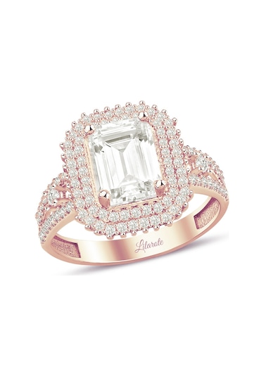 3.5 Karat Görünümlü Baget Kesim Rose Altın Yüzük