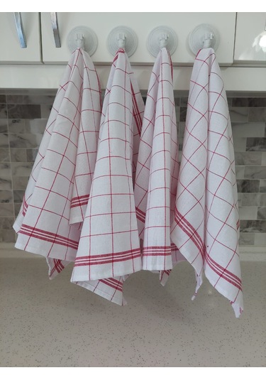 Pamuklu Beyaz Kırmızı Çizgili Renkli 4'lü Kurulama Bezi,peçete