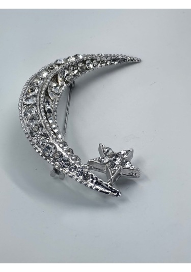 Taşlı Hilal Ve Yıldız Model Broş Gümüş