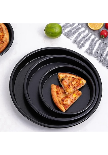 Yuvarlak Pizza Kalıp Plakası Pizza Tavası Pişirme Kalıbı Tepsisi 8ın Siyah Siyah