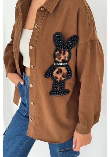 Leopar Ayıcık Armalı Gabardin Kumaş Gömlek Kahverengi Kahverengi