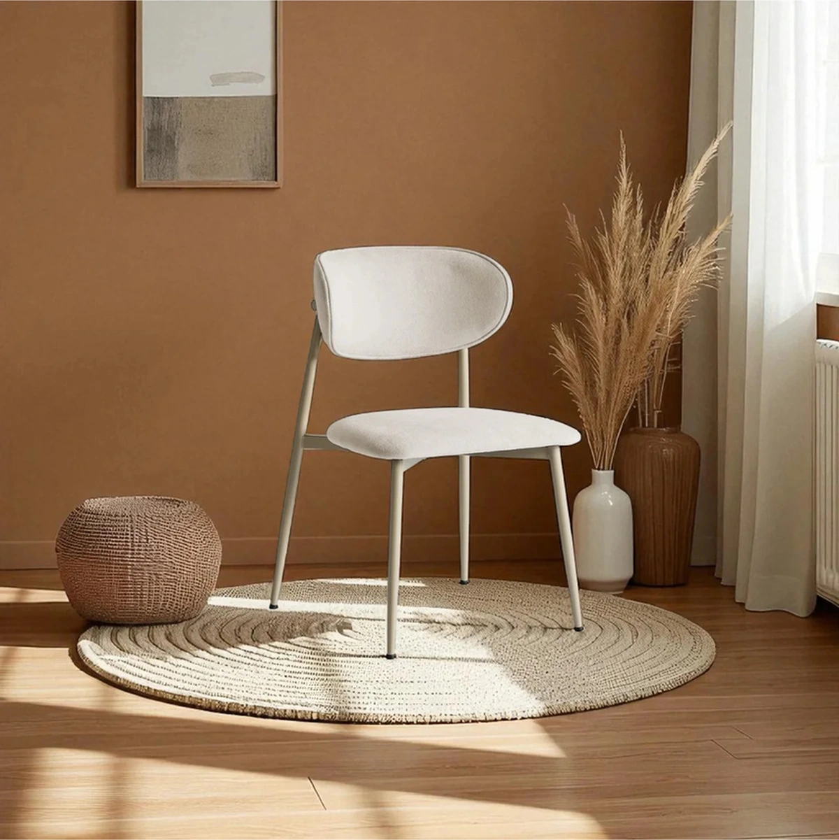 Dengema Laila S80 Sandalye Krem Kumaş, Kapuçino Metal Ayak Krem - Kapuçino Ayak