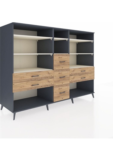 Kronos Dolap 8 Raflı 7 Çekmeceli 220x59x163 Antrasit-aytaşı/çam Antrasit-aytaşı/çam
