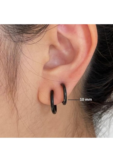 10 Mm Cerrahi Çelik Siyah Halka Küpe Siyah