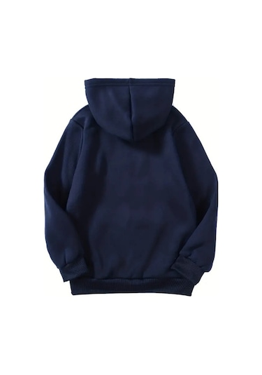 Unisex Oversize Şardonlu Kışlık Renkli Kelebekler Baskılı Kapüşonlu Sweatshirt - Lacivert Lacivert