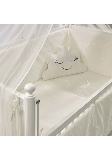 Meltem Kids Mondo Sallanır Ahşap Anne Yanı Beşik 60x120 cm (beyaz-motto ekru) Ekru