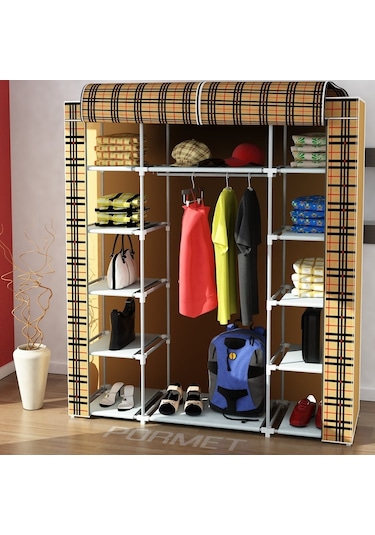Sepettenevar Çift Yandan Raflı Askılı Kaliteli Bez Dolap - Rengarenk