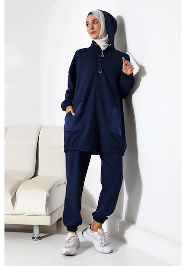 Kadın Mevsimlik Penye Alt Üst Spor Ve Rahat Lacivert Tesettür Takım Lacivert