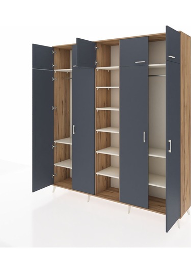 Hyperion Dolap 12 Raflı 9 Kapaklı 2 Askılı 220x44x243 Çam-antrasit/aytaşı Antrasıt/aytası