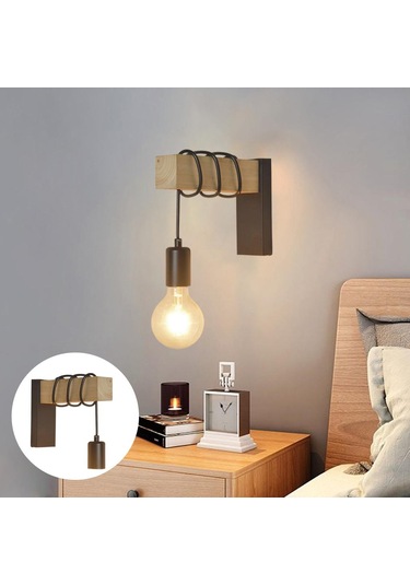 Homyl Ahşap Duvar Lambası Aplik Işık Fikstürü Anahtarsız Anahtarsız Diğer