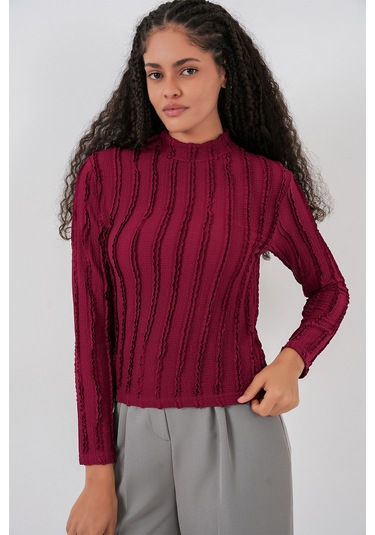 Kadın Dokulu Esnek Örme Bluz 975 - Bordo bordo