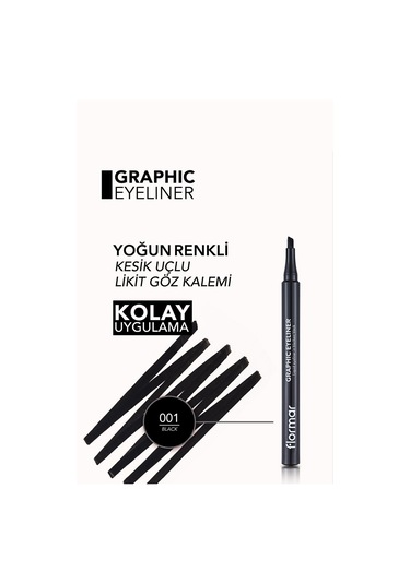 Flormar Kesik Uçlu Grafik Göz Kalemi (Siyah) - Graphic Eyeliner - 001 Black - 8690604478507